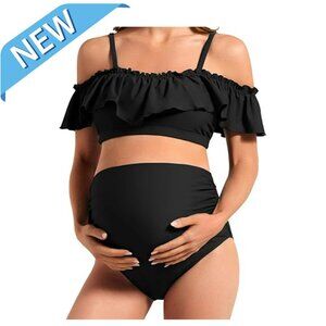 Summer Mae Black Maternity Bikini Two-Piece High Waist Swimsuit Size Small New
